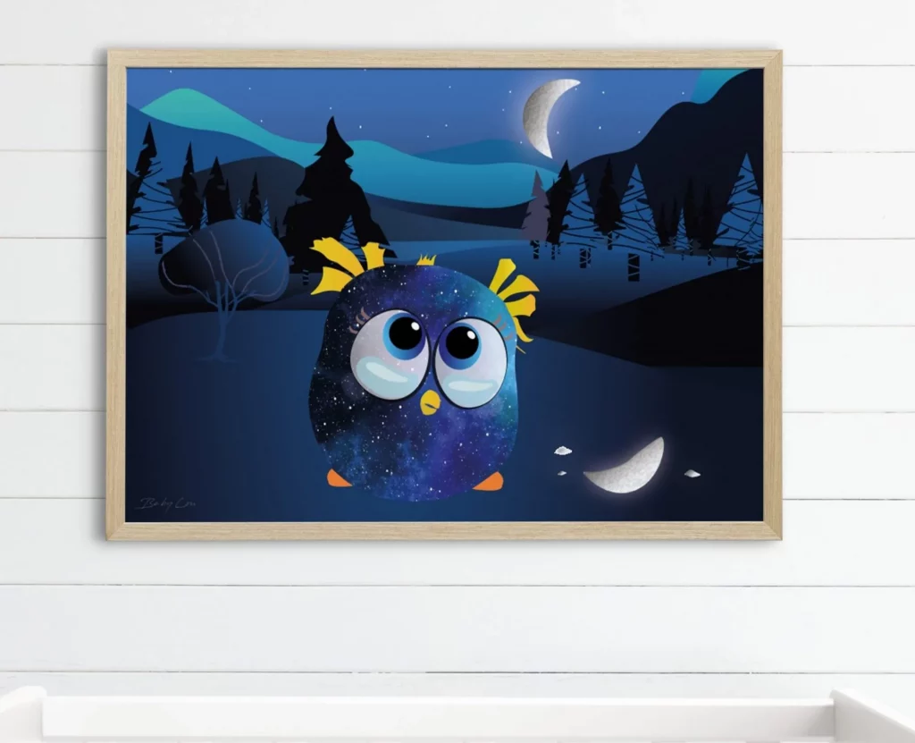 illustration oiseau bleu dans nuit bleue